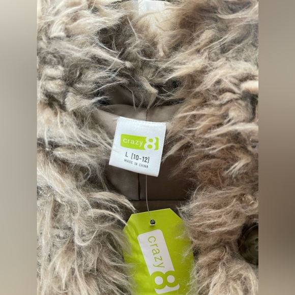 Crazy 8 Girls Faux Fur Lightweight Hooded Coat Furry Jacket Size 10/12 - Picture 8 of 9